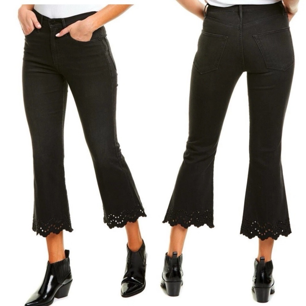 Frame Denim Black Schiffly Crop Flare - Lacey Eyelet Jean Size 25